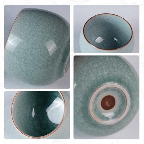 KAMMAK Japanese Tea Cups, 5 Oz Small Handmade Ceramic Teacups, Set of 2 - style: Ice Crackle Glaze-Egg