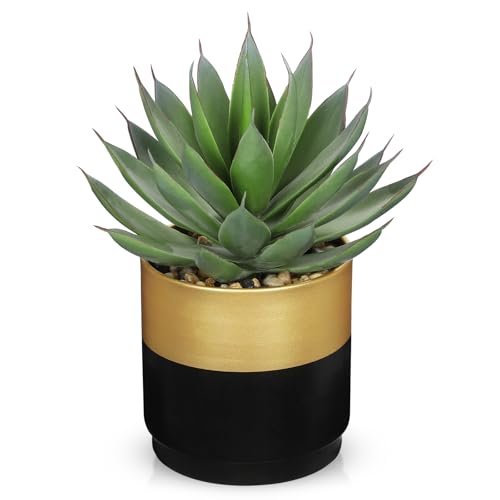 Briful Succulents Plants Artificial for Home Decor, Realistic Potted Fake Agave Plant, Gold Black Metal Pot, Cute Aloe Maguey Faux Plant, Shelves Tables Decor, Modern Farmhouse Kitchen Decorations - color: Aloe-gold Black Metal Pot