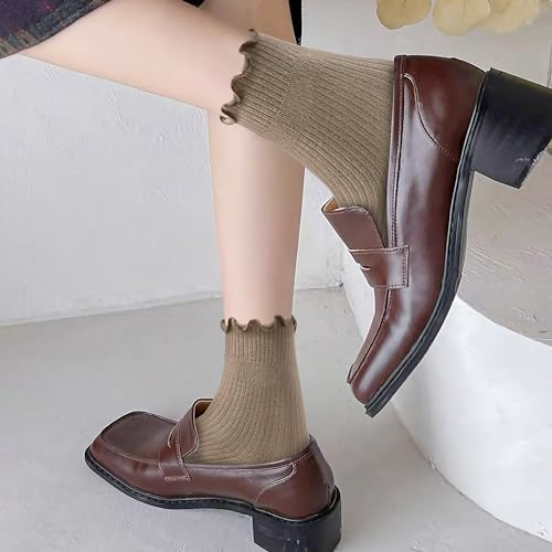 DQCUTE Women's Ruffled Ankle Cotton Crew Socks, 6 Pairs - color: Mixed Color-1 (6 Pairs)
