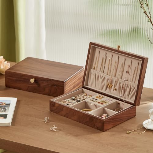 Black Walnut Solid Wood Jewelry Box for Women with Necklace Hook - style: 1 Layer A