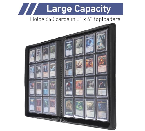 Top Loader Binder 16 Pocket, Holds 640+ Cards in 3" x 4" Toploaders, Ringless 20 Double-Sided Sleeves, Side-Loading, Spine Label with Maker Pen Toploader Binder for TCG, MTG, Sports Cards - color: Navy Blue, size: 16-Pocket, Holds 640 Cards