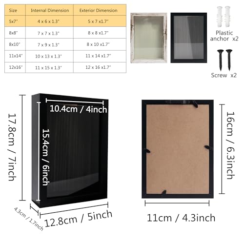 GraduationMall 5x7 Top Loading Shadow Box Frame with HD Glass,Wood Display Case with Slot,1.25 inches Interior Depth,Ideal for Wine Bottle Caps,Tickets,Shells,Stamps and More,Black - color: Black, size: 5x7
