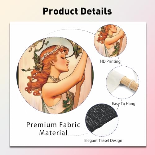 PLIGREAT 2 Pack Mucha Style Vertical Tapestry, Aesthetic Wall Hanging - color: beige,green