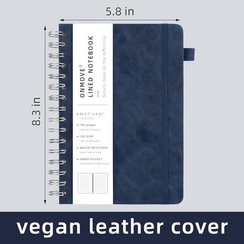 Spiral Notebooks Journal for Women Men 12 Pack Bulk Leather Hardcover with Pen Holder A5 160 Pages 100 GSM Thick Paper for Work School Lined Navy Blue - color: Navy Blue