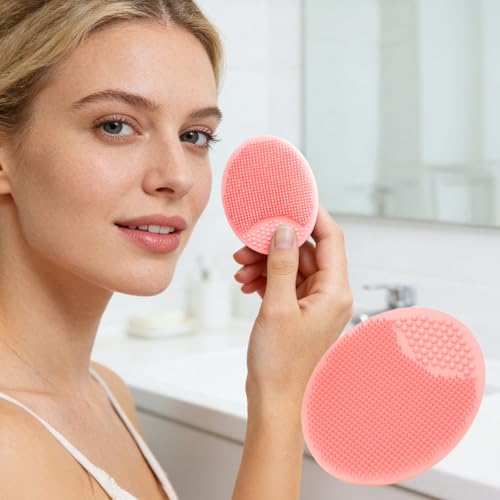 Silicone Face Scrubber-Soft Facial Cleansing Brush for Skincare Routine,Exfoliating Pad & Scalp Scrubber for Home Spa - color: Pink, size: 1-pack
