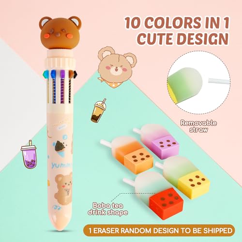 Cute Boba Pencil Case Set for Girls - Back to School Supplies Kit with Pop Up Pencil Pouch, Pens, Stickers & Eraser, Kawaii Stationery Set for Students, Classroom, & Journaling (Pink Bubble Tea) - style: Bubble Tea Stationary (Pink)