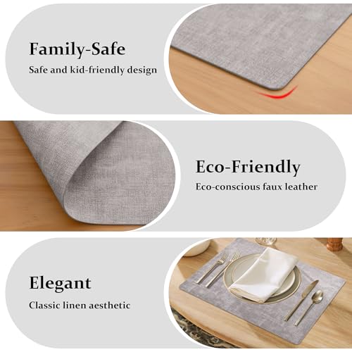 FROMHEART Faux Leather PU Placemats Set of 4 (Light Grey,11.8" x 17") - color: Light Grey, size: Set of 4