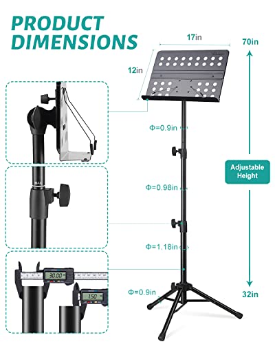 Vekkia 70 - inch Metal Professional Portable Perforated Sheet Music Stand - size: 32-70inch