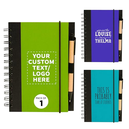 DISCOUNT PROMOS Custom Eco Block Notebooks with Pens Set of 1, Personalized - Perfect for School, Office, Business, Home - Lime Green - color: - Custom - Lime Green, size: 1 notebook