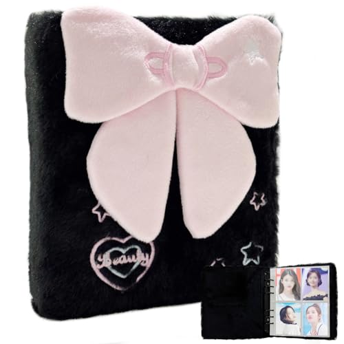 Cute Plush Photocard Binder with 20pcs Transparent Inner Pages A6 Kpop Photo Album Book Double-sided 4-Pocket Inside Pages 3-Inch Kpop Card Holder Black - color: Black