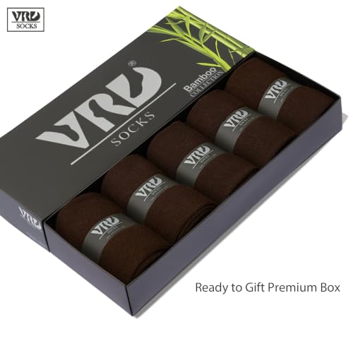 VRD Men's Dress Socks Bamboo Rayon, 5-Pack Crew Socks, Multiple Colors and Designs, Shoe Size 8-13, Gift Box - color: 16: Dark Brown, 5-pack Solid