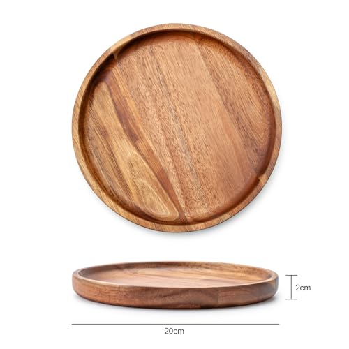 BF BILL.F SINCE 1983 Wooden Plates Round Dinner Plates 8 Inch Acacia Wood Serving Tray Wooden Serving Platters for Home Decor, Food, Vegetables, Fruit, Charcuterie, Appetizer Serving Tray (Set of 4) - color: 8 Inch Round 4pcs