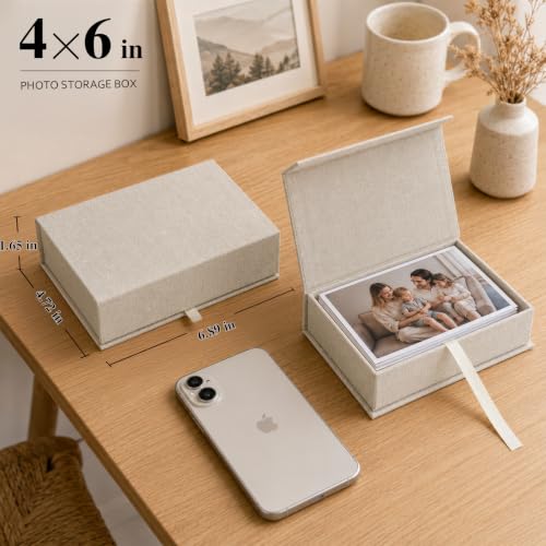 Vienrose Small Photo Storage Box, 5"x7", Linen Postcard Keeper, Beige - color: Beige, size: 5"x7"