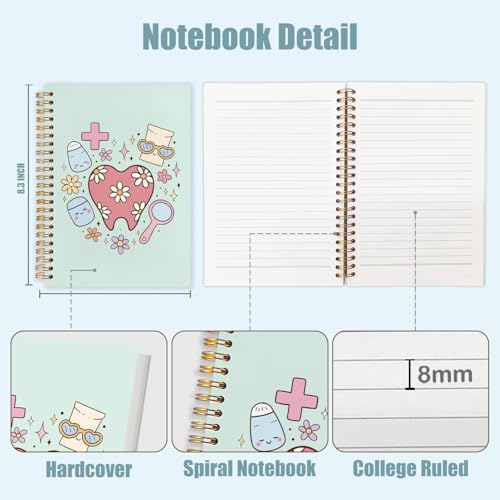 WUCHJ Dental Gifts Notebook, Green Dental Hygienist Assistant Journal, Retro Pink Floral Tooth Spiral Notebook Journal for Note Taking, Dentist Office Supplies, 5.5x8.3 Inch - color: green teeth hearts