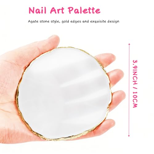 2 Pcs Resin Nail Art Palettes,Nail Polish Palette,Golden Edge Gel Nail Mixing Palette Nail Tray,Makeup Display Board,Nail Design Tools(White and Pink) - color: Pink,white