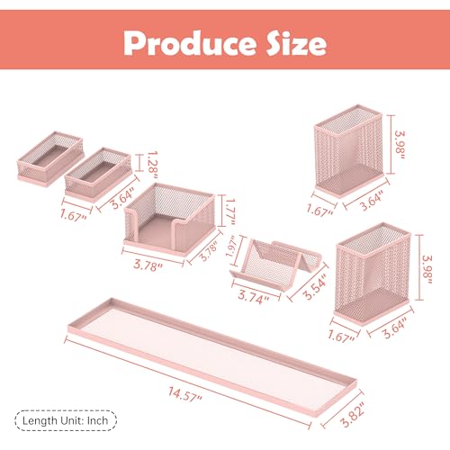 Pen Holder for Desk, 6-Piece Mesh Desk Organizer with Phone Holder, Pink - color: Pink