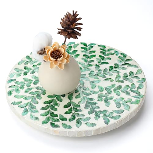 Reallnaive Mother of Pearl Lazy Susan, Round, Green Grass - color: Green Grass, style: Round