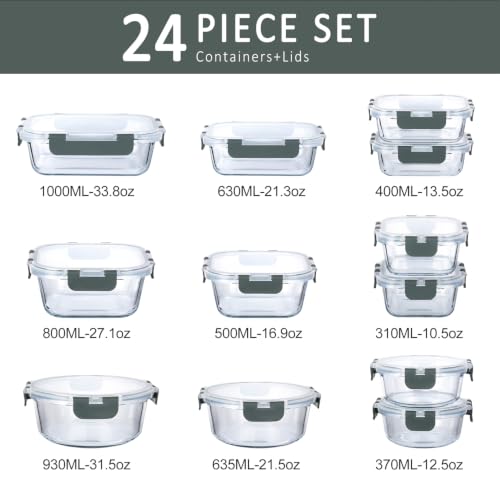M MCIRCO 24 Piece Glass Food Storage Containers with Lids,Gray - color: Gray
