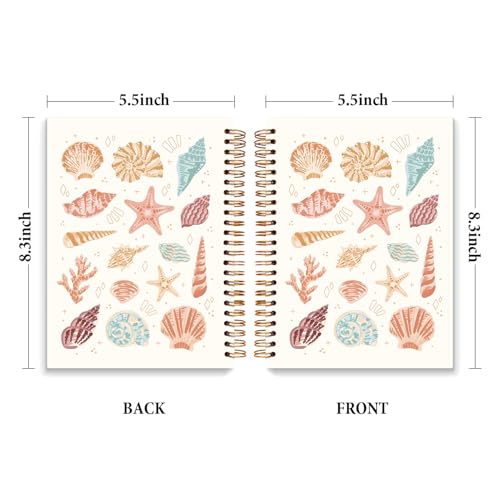 JXREQ Trendy Coastal Beach Seashell Journal Notebook, Ocean Journaling Notebooks for Women Note Taking Writing, Office School Supplies for Teen Girls College, Preppy Spiral Notebooks 5.5x8.3 - color: Seashell 6