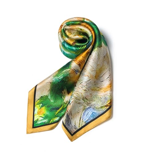 100% Mulberry Silk Scarf - 25.6" Square Neckerchief & Headscarf Gift Packed - color: Green-2
