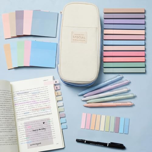 Jutom 39 Pcs Aesthetic Book Annotation Kit,Light Blue,Cute Style - color: Light Blue, style: Cute Style