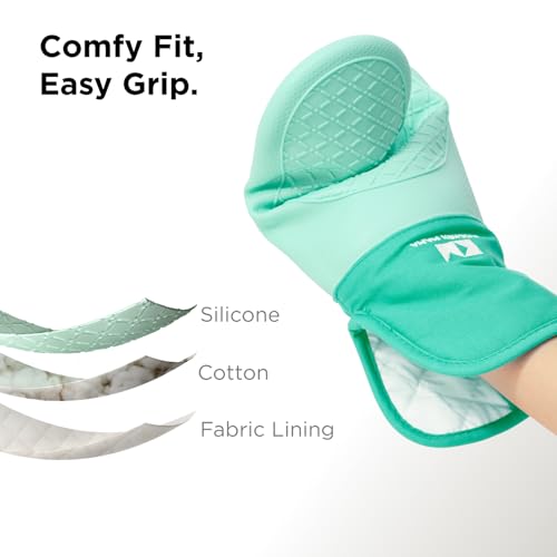 Kitchen Mama UltraShield Silicone Oven Mitts, Teal - color: Teal