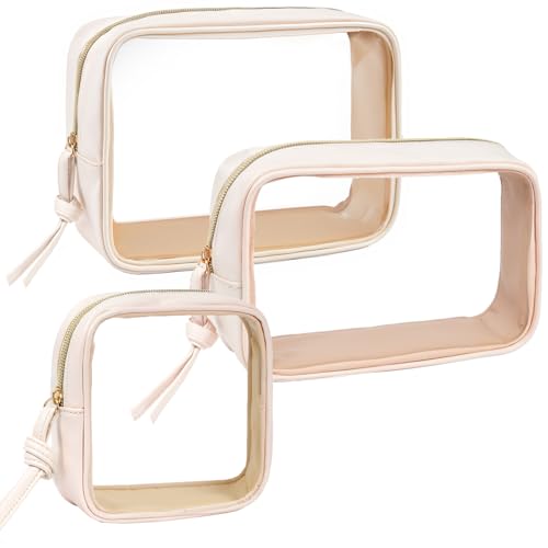 3Pcs Travel Clear Makeup Bag Set for Women, Transparent Toiletry Bag with Zipper Portable Makeup Pouch Organizer Waterproof Small Cosmetic Bag Compact Car Bag Organizer Car Accessories (White Set) - color: White Set