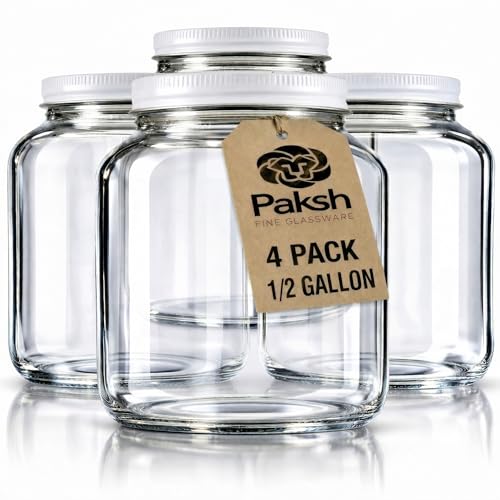 Paksh Novelty 64 oz Mason Jar, Half Gallon Jar, Wide Mouth, Clear, 4 Pack