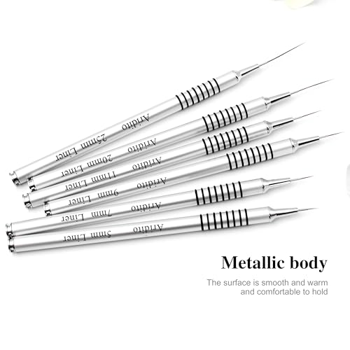 6Pcs Silver Metal Handle Nail Art Liner Brushes Set - color: Silver