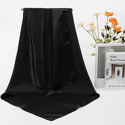 AWAYTR 2-Pack 35" Silk-Like Satin Head Scarves for Women, Square Bandanas - color: Leopard + Black