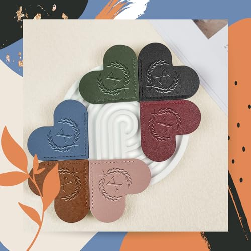 Initials Leather Heart Bookmarks 6 Pieces Cute Bookmark Couple Gift - size: Letter X, style: Alphabet Love (6 Pcs)