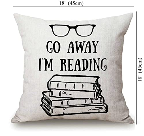 Book Lover Reading Books Club Librarian Black Glasses Go Away I'm Reading Cotton Linen Throw Pillow Case Home Decorative Cushion Cover for Sofa Couch Bedding 18x18 Inches - color: Sl206