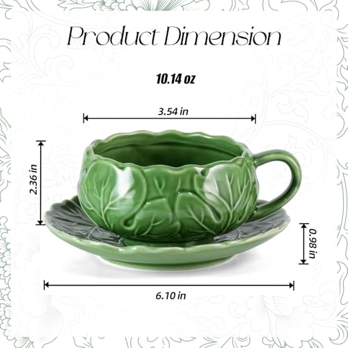 KAMMAK Tea Cups and Saucers Set of 2, 10 oz Porcelain Coffee Cups, SY008 - size: 8CZSY008