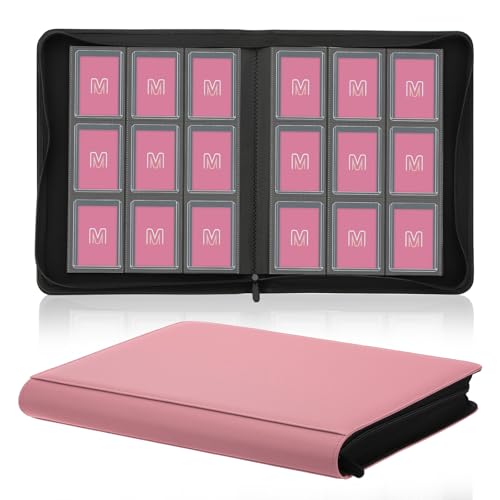 Toploader Binder, 9-Pocket 288 Cards Holder for 3"x4" Rigid Card Sleeves - color: 9Pink7
