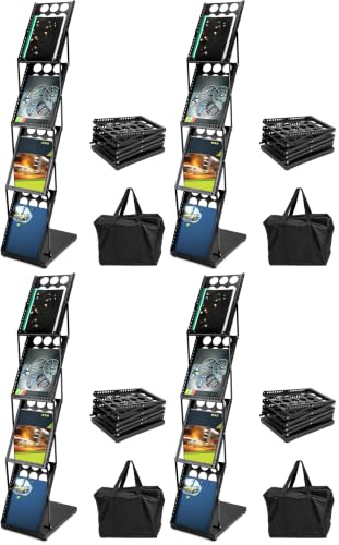 QWORK Magazine Brochure Display Rack Stand, 4 Pocket Foldable Literature Catalog Rack Book Holder Tradeshow Display Stand, for Office Store and Exhibition Trade Show (Black) (Pack of 4) - color: Black, size: 4 Pack