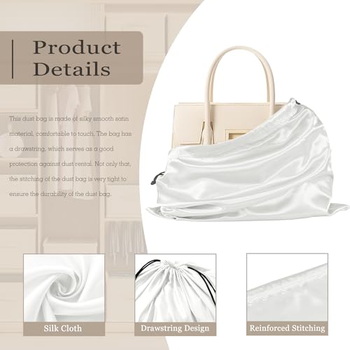 Vonty White Satin Dust Bags 3 Pack Drawstring Pouch for Purse, 19.6x15.7in - color: White, size: 19.6 x 15.7