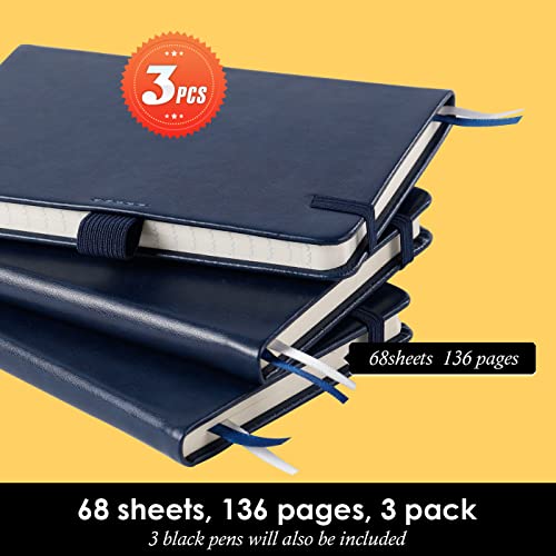 NIRMIRO Pocket Notebook Journals, 3 Pack Mini Small Notebooks for Work, Leather Cover Notepad with 3 pens, Elastic Closure, Blue - color: 3 Blue, size: A6