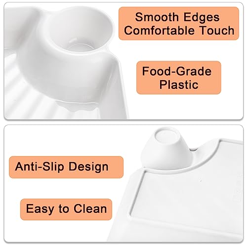 Lawei 10Pcs Chips and Dip Plates, Plastic Serving Platter Set Dumpling Plate with Dipping Saucer, White Divided Snack Serving Dishes for Appetizer, Sushi, Taco Salsa, Charcuterie, Reusable (Pack of 3) - size: Medium (Pack of 3)