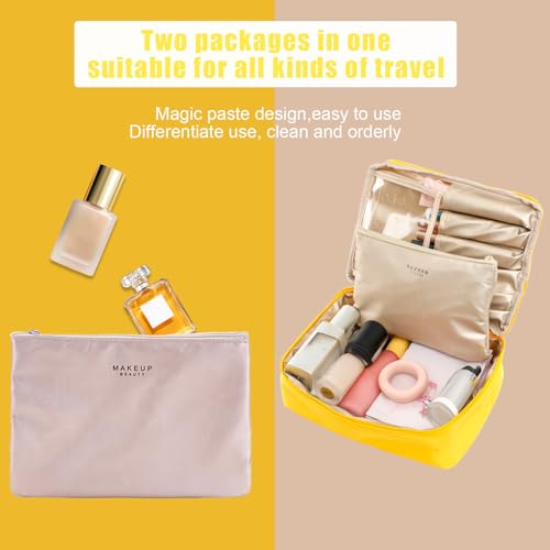 Queboom Travel Makeup Bag Cosmetic Bag Toiletry Bag for Women & Men, Yellow - color: Yellow-1pcs