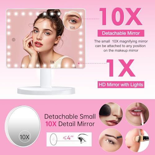 FUNTOUCH Large Lighted Makeup Mirror with Lights (White) - color: White D