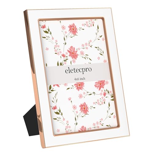 eletecpro 4x6 Enamel Picture Frame with Real Glass Cover, White, 2-Pack - color: White & Rose Gold, size: 4x6