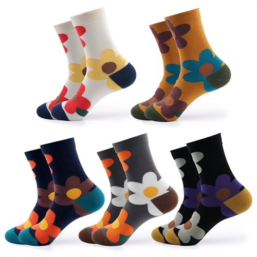 Womens Cotton Crew & Ankle Socks, Cute Floral Ruffle Colorful Tube Size 6-9 - color: Floral E