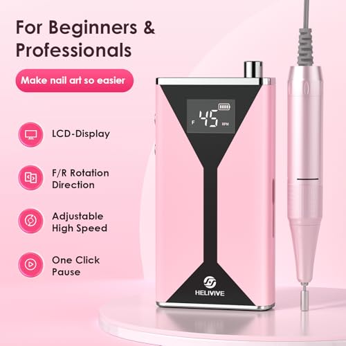 Professional Electric Nail Drill 45000RPM Cordless Nail File - color: Pink