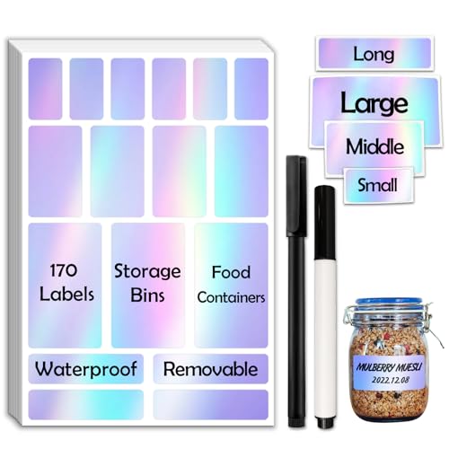 JIEHENG 170Pcs Laser Removable Labels for Jars with 2 Liquid Chalk Marker - color: Laser