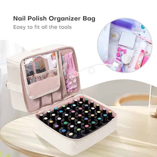 Leudes Nail Bag Polish Organizer Case Holds 42 Bottles & Gel Lamp - color: Beige