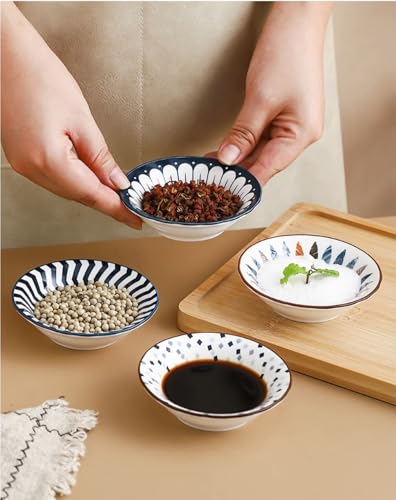 4 Pack 3 oz Small Soy Sauce Dish Ceramic Dipping Sauce Bowls - color: Navy Blue