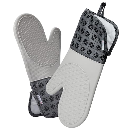 Kitchen Mama UltraShield Silicone Oven Mitts, Gem Gray - color: Gem-gray