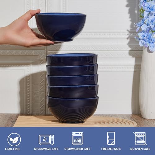 Pokini 5.5 inch Stoneware Cereal Bowls Set of 6, 22 Oz Soup Bowls Set - color: Light Blue