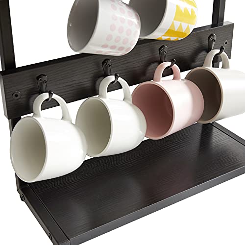 IBUYKE Countertop Mug Tree,Coffee Mug Cup Holder,Black TBJ002B - color: Black, size: with shelf(8 Mugs)
