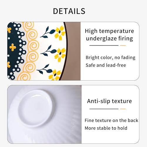 Rice Bowls 10oz, Japanese Style Bowls Set of 6 with Gift Box - Ceramic Bowls for Soup, Dessert, Ice Cream, Snack - Kitchen Gifts for Women Christmas Gift - color: Country (6 bowls)